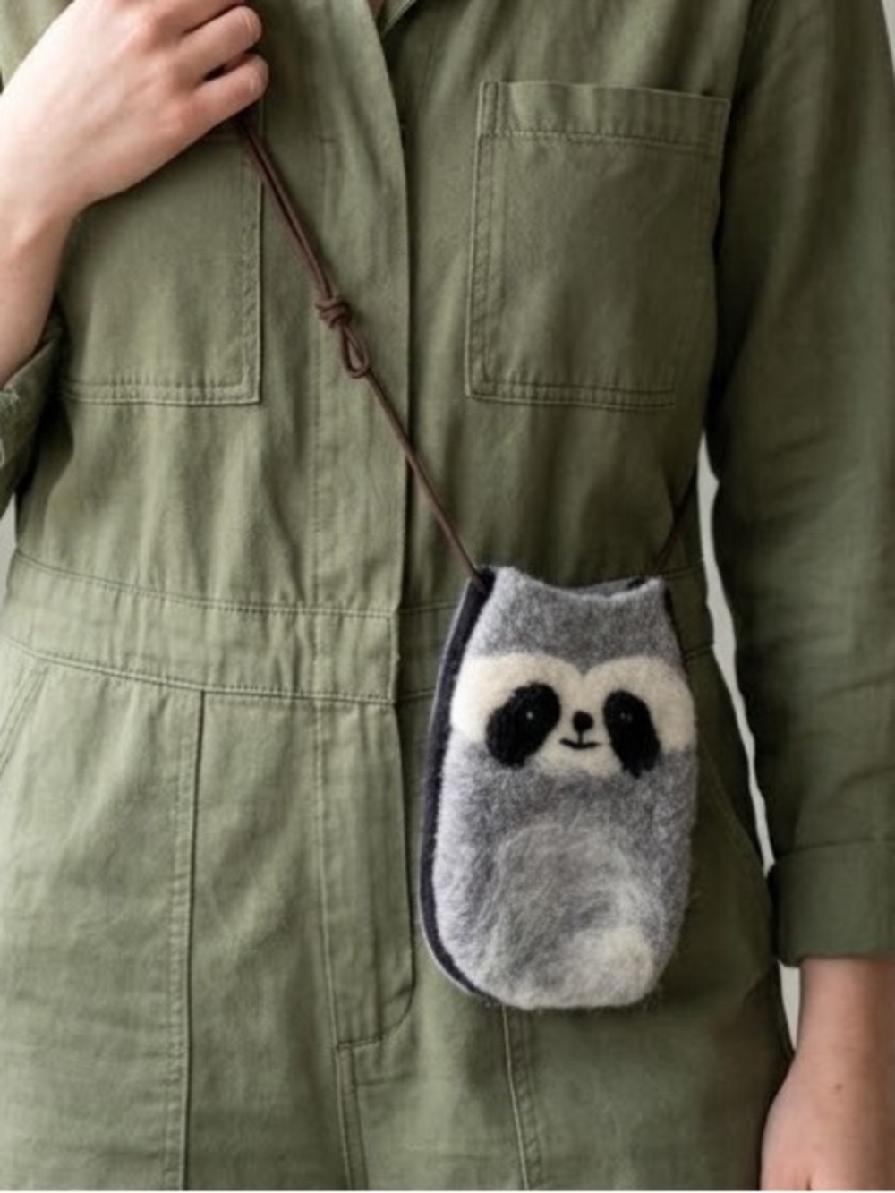 Adorable Felted Raccoon Crossbody Purse